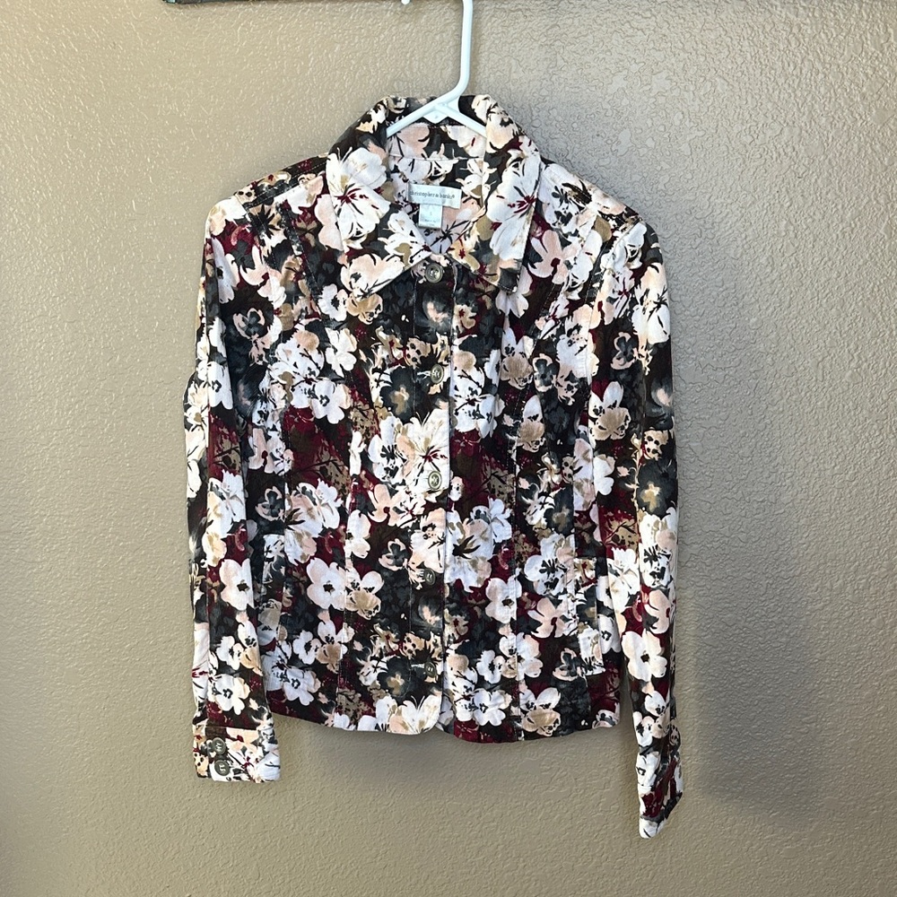 Christopher & Banks Floral Button Down Shirt - Black, White, Pink